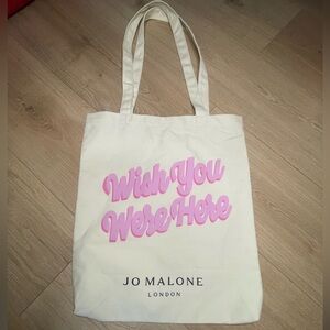 Jo Malone White Canvas Tote with Pink 'Wish You Were Here' Graphic